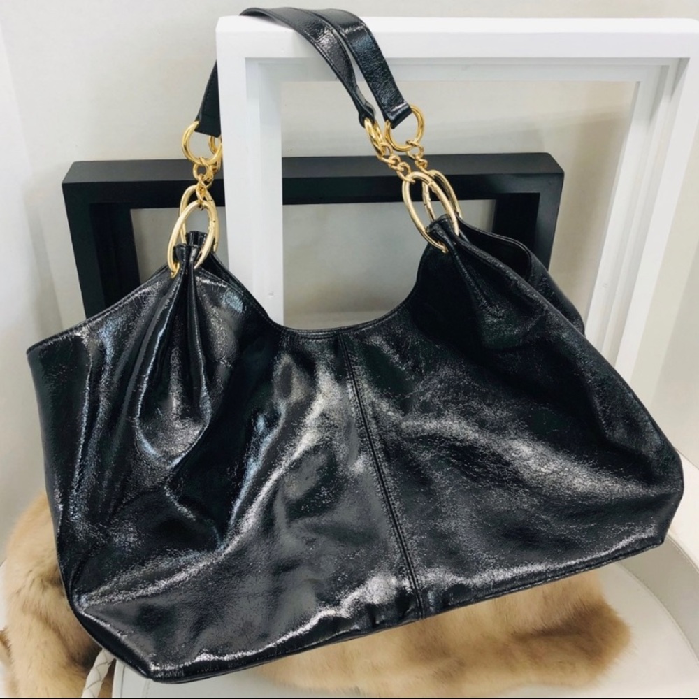 HOBO Patent Leather Double Handle Gold Hardware